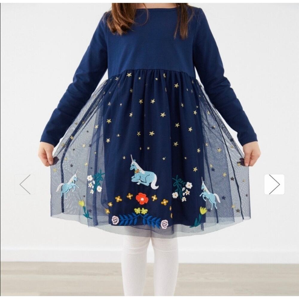 Hanna Andersson Unicorn Tulle Embroidered Skater Dress Size 8